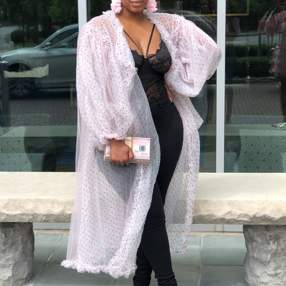 LIKE NEW pink puff black spotted duster